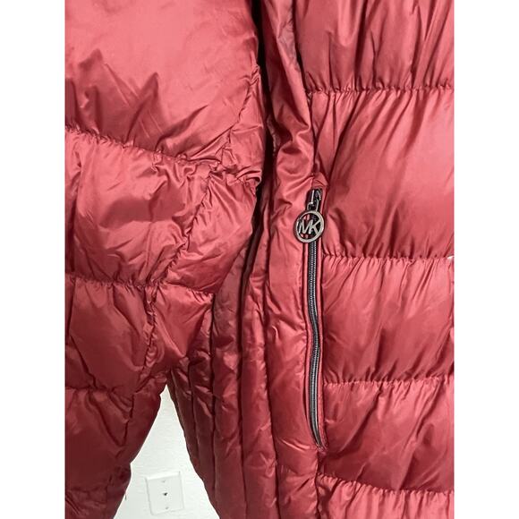 Michael Kors Puffer Jacket Hoodie Down Fill Burgundy FLAW - Picture 11 of 16